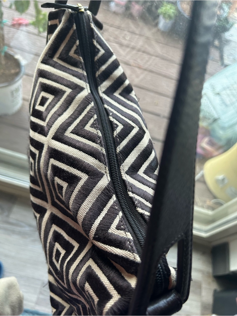 Adrienne Vittadini Brown and Cream Woven unused Geometric Canvas  shoulder bag.
